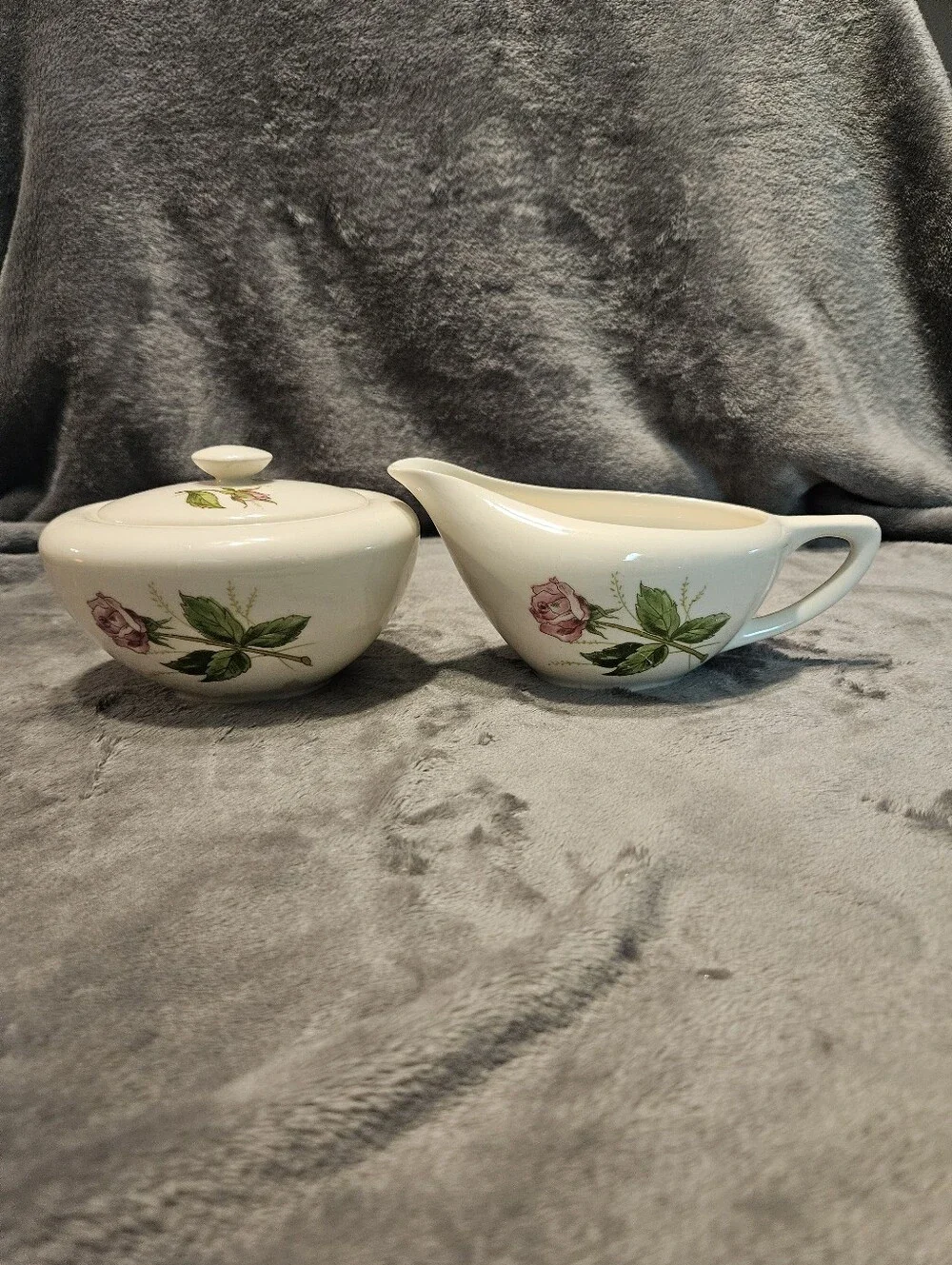 Vintage covered sugar bowl and creamer set